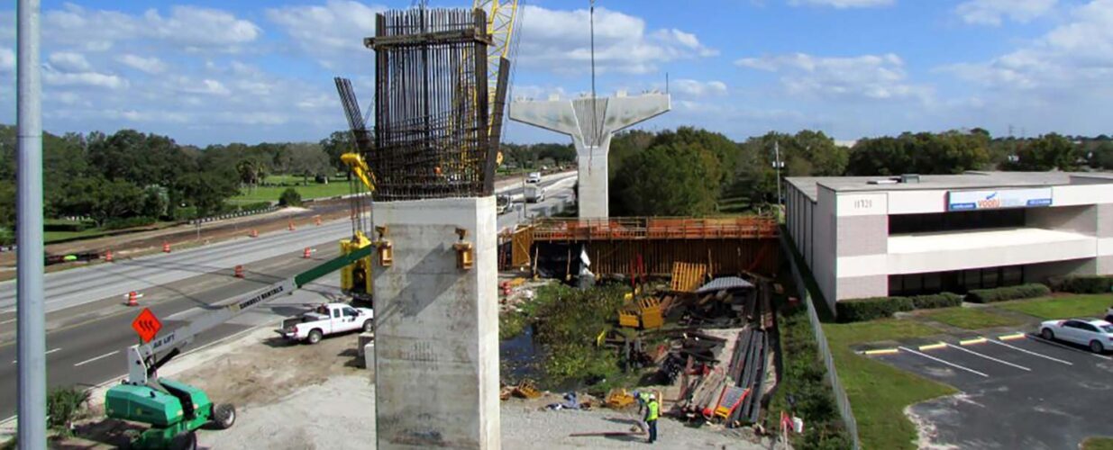 erecting bridge beams for Gateway Expressway