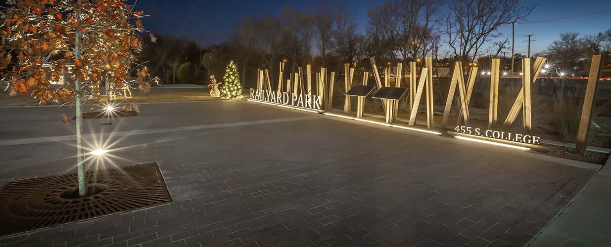 Railyard Park sign at Waxahachie Amphitheater